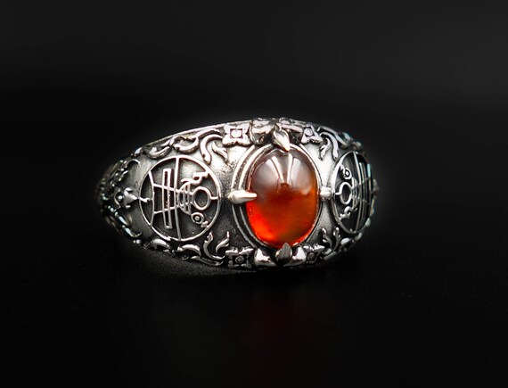 Garnet Gothic Magic Chaos Star Crossed Ring for Women's and Men's Ring 925 Sterling Silver Size 6-15 