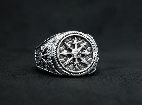 Garnet Gothic Magic Chaos Star Crossed Ring for Women's and Men's Ring 925 Sterling Silver Size 6-15 