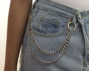 6 Pieces Punk Jeans Pants Chain Multi Layer Chain Heart Butterfly Lock Charm Waist Chain Wallet Chain for Men Women 
