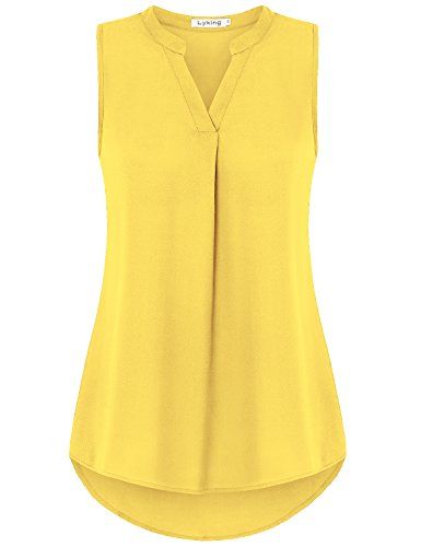 Grabsa Women's Chiffon Blouse Notch Neck Sleeveless Pleated Front Tank Top Grabsa Women's Chiffon Blouse Notch Neck Sleeveless Pleated Front Tank Top