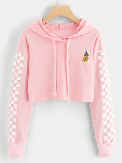 Fashion Pineapple Print Long Sleeve Crop Top Hoodies Zulmaliu Girl Sweatshirt Black 8,M 