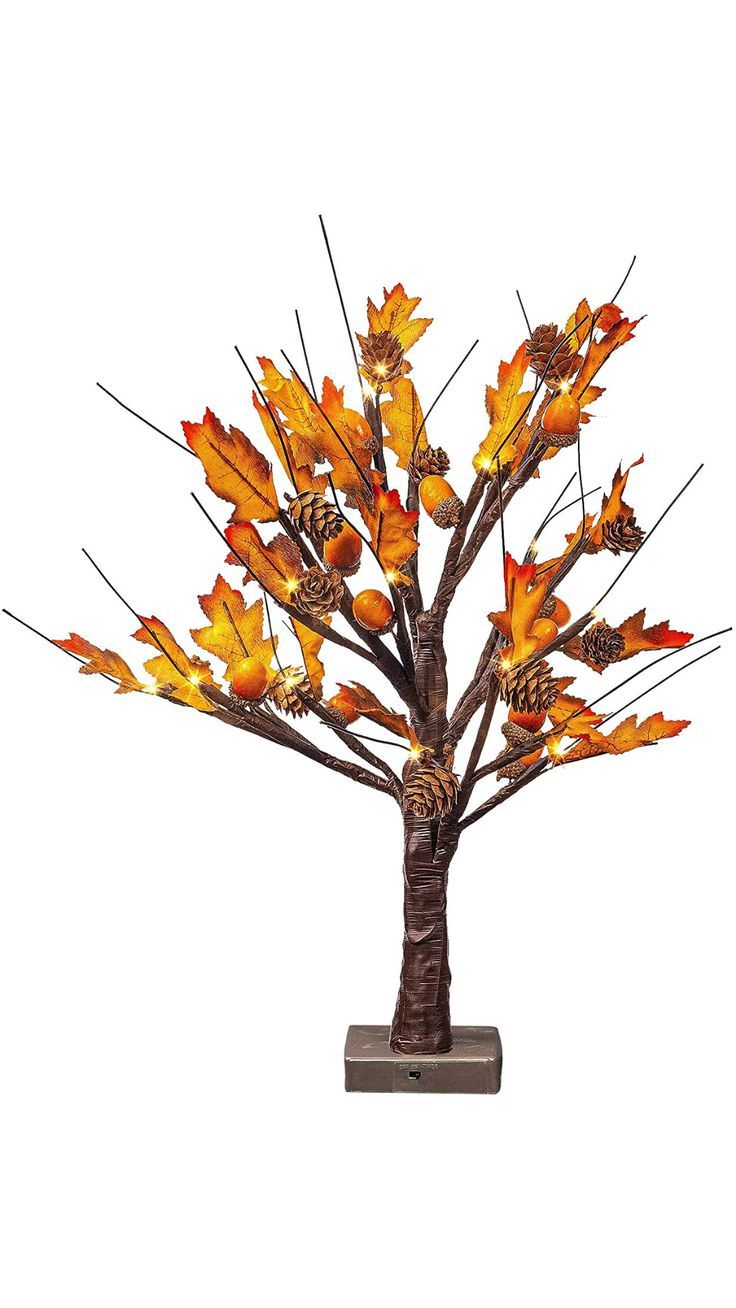 WATERGLIDE Tabletop Lighted Maple Tree 24 LED Thanksgiving Decorations Lights Artificial Table Centerpiece Battery Operated with Timer Leaf and Acorn Autumn Fall Trees for Indoor Home Bedroom Décor 