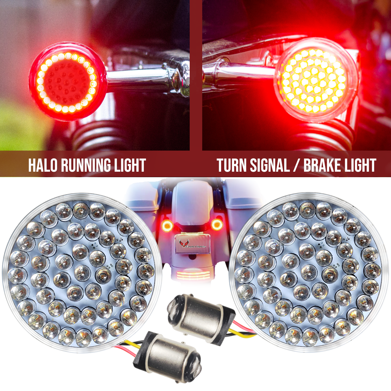 1157 LED 2 Rear Motorcycle LED Brake Signals With Red Running Lights Compatible for Harley Touring Softail Dyna Sportster 