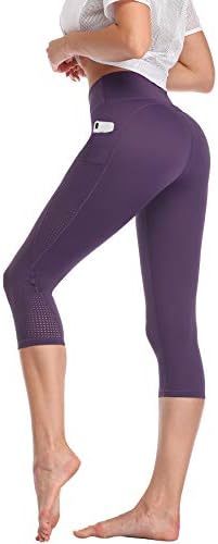 UURUN High Waist Yoga Pants Capri Workout Running Leggings with Pockets Non-See-Through Printed Fabric 