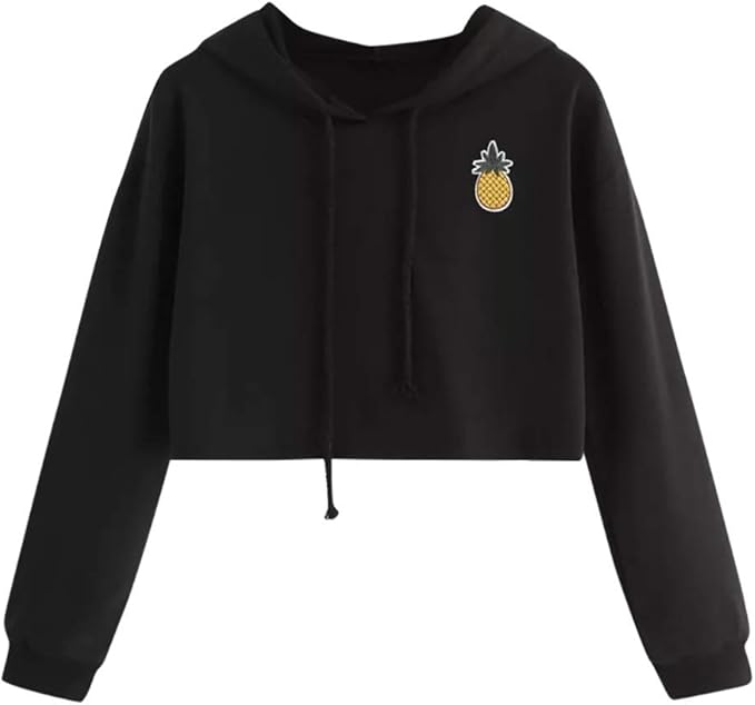 Fashion Pineapple Print Long Sleeve Crop Top Hoodies Zulmaliu Girl Sweatshirt Black 8,M 