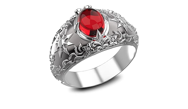 Garnet Gothic Magic Chaos Star Crossed Ring for Women's and Men's Ring 925 Sterling Silver Size 6-15 