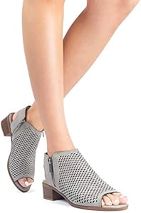 Peep Toe Low Block Heel Perforated Bootie J Adams Tracy Booties for Women Peep Toe Low Block Heel Perforated Bootie J Adams Tracy Booties for Women