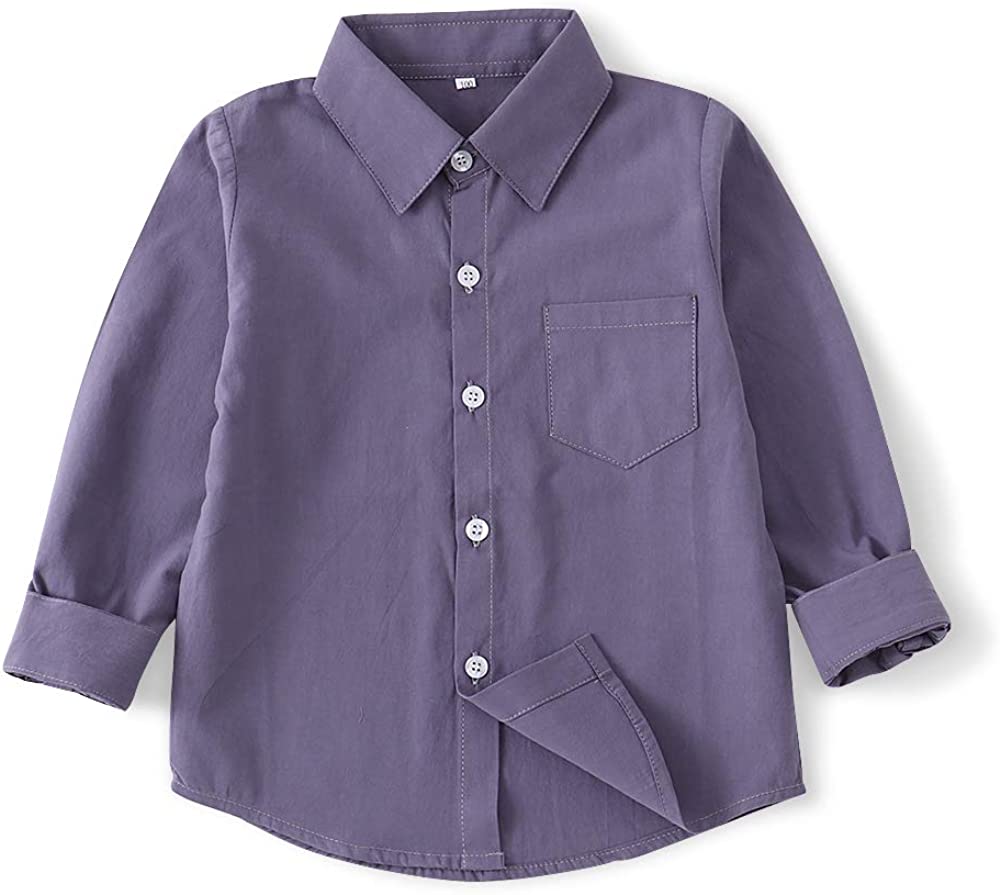 OCHENTA Little Big Boys' & Men's Long Sleeve Button Down Oxford Dress Shirt 