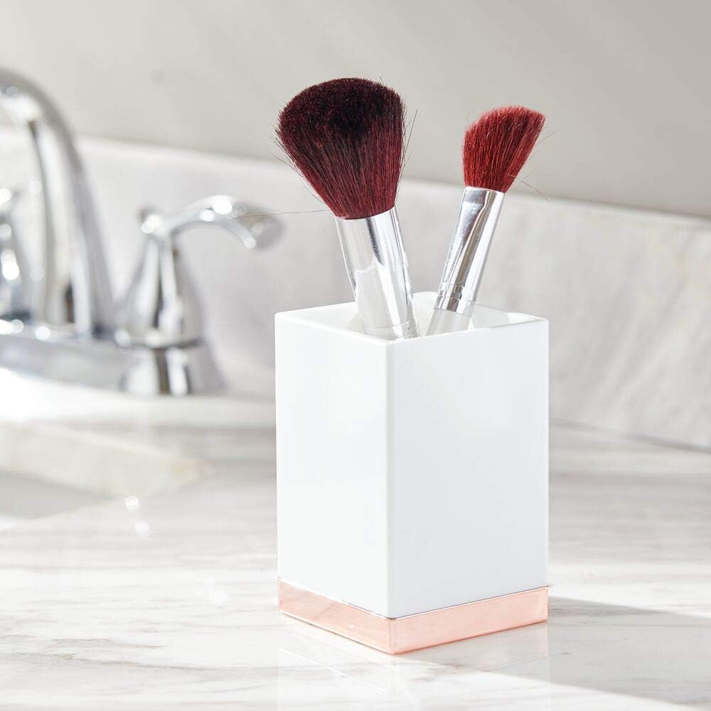Square Plastic Clear/Soft Brass Soap Dish mDesign Bathroom Vanity Countertop Accessory Set Tumbler Rinsing Cup Divided Toothbrush Holder 4 Pieces Includes Soap Dispenser Pump Square Plastic Clear/Soft Brass Soap Dish mDesign Bathroom Vanity Countertop Accessory Set Tumbler Rinsing Cup Divided Toothbrush Holder 4 Pieces Includes Soap Dispenser Pump