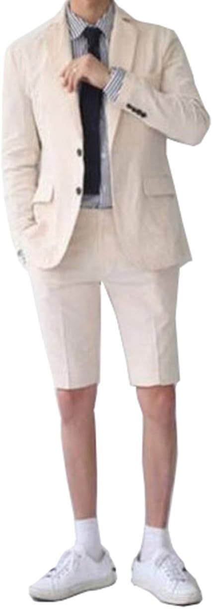 Fitty Lell Men Suit 2 Piece Groom Tuxedo with Short Pants Fashion Business Mens Summer Wear Suits Sets 