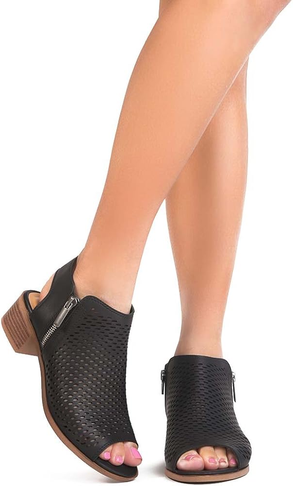 Peep Toe Low Block Heel Perforated Bootie J Adams Tracy Booties for Women Peep Toe Low Block Heel Perforated Bootie J Adams Tracy Booties for Women