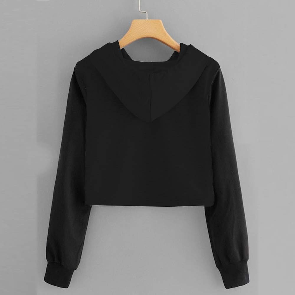 Fashion Pineapple Print Long Sleeve Crop Top Hoodies Zulmaliu Girl Sweatshirt Black 8,M 