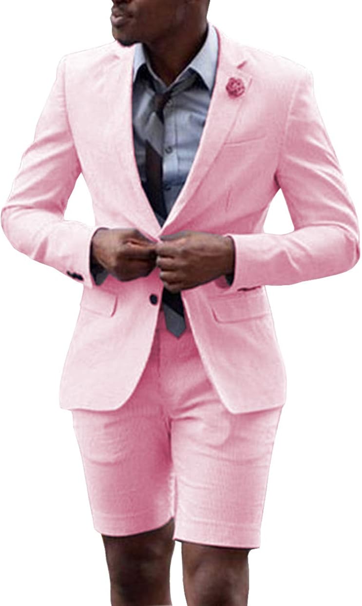 Fitty Lell Men Suit 2 Piece Groom Tuxedo with Short Pants Fashion Business Mens Summer Wear Suits Sets 