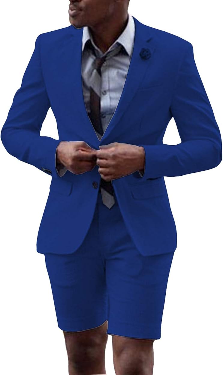 Fitty Lell Men Suit 2 Piece Groom Tuxedo with Short Pants Fashion Business Mens Summer Wear Suits Sets 