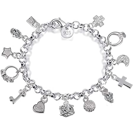 3/6 Pack iF YOU Silver Chain Bracelet Set for Women Teen Girls Layers Cool Stackable Bracelet with Cross Heart Lock Bead Charm Funky Punk Adjustable Link Bracelet Gifts 