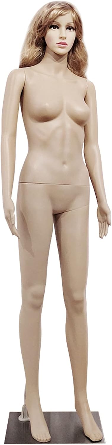 Full Body Realistic Plastic Full-Length Female Body Coating Model Mannequin Torso Dress Model with Akimbo Posture & Straight Foot; Space Saving ; Skin Color 