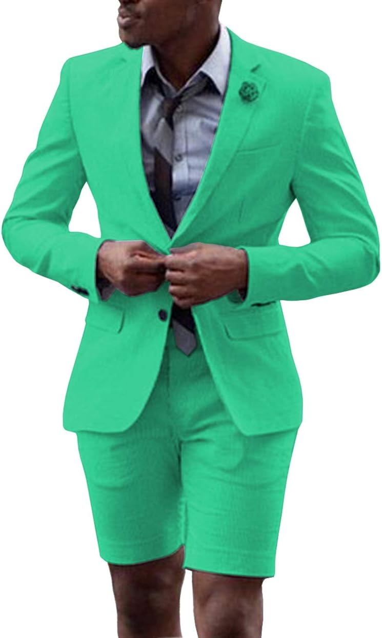Fitty Lell Men Suit 2 Piece Groom Tuxedo with Short Pants Fashion Business Mens Summer Wear Suits Sets 
