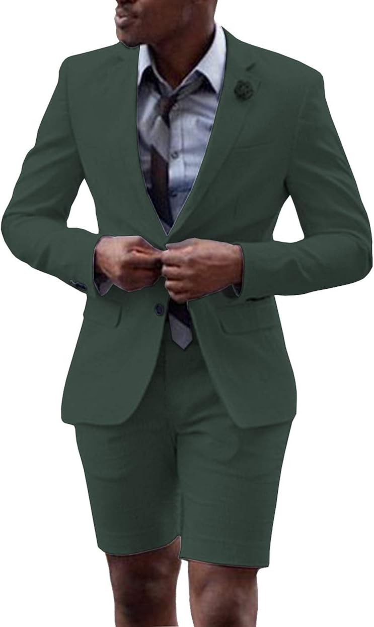 Fitty Lell Men Suit 2 Piece Groom Tuxedo with Short Pants Fashion Business Mens Summer Wear Suits Sets 