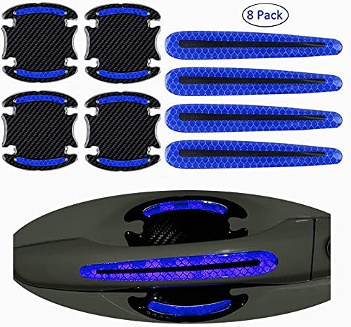 Goukos 8PCS 3D Car Door Handle Scratch Protector Reflective Sticker Warning Bumper Guard Sticker Door Handle Cup Cover Reflector Film Universal Size Blue 