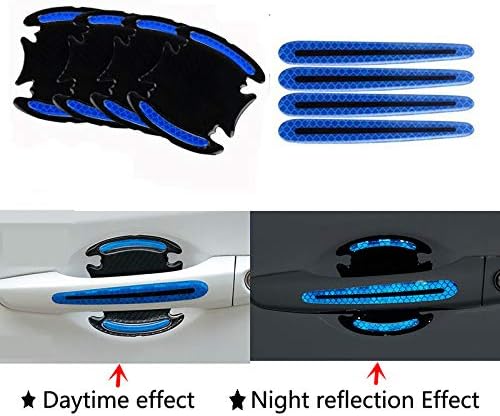 Goukos 8PCS 3D Car Door Handle Scratch Protector Reflective Sticker Warning Bumper Guard Sticker Door Handle Cup Cover Reflector Film Universal Size Blue 