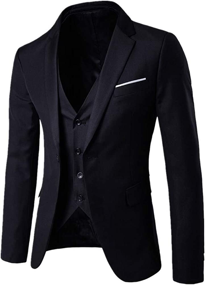 2021 Men’s New Slim Fit Suit One Button 3-Piece Blazer Dress Business Wedding Party Jacket Vest & Pant 