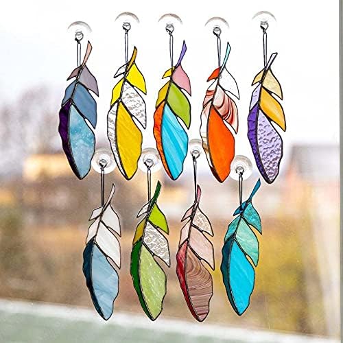 wgkgh Stained Glass Window Hangings,Set of 9 Stained,Feather Colored Glass Suncatchers Lucky Hanging Ornament for Wall,Window and Party Decoration and Gift Idea wgkgh Stained Glass Window Hangings,Set of 9 Stained,Feather Colored Glass Suncatchers Lucky Hanging Ornament for Wall,Window and Party Decoration and Gift Idea