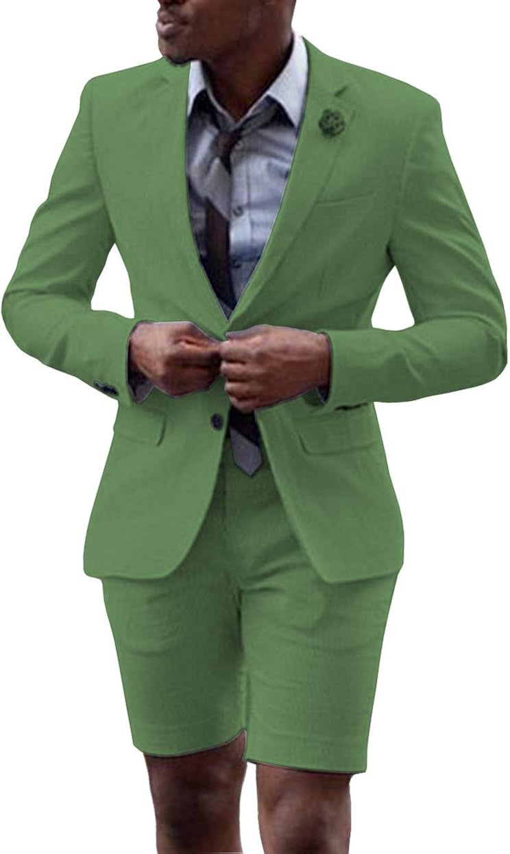 Fitty Lell Men Suit 2 Piece Groom Tuxedo with Short Pants Fashion Business Mens Summer Wear Suits Sets 