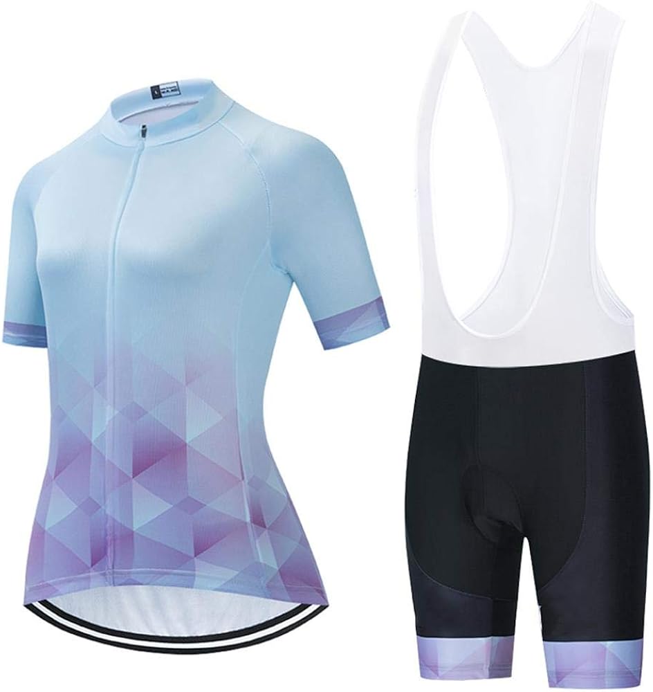 Women's Cycling Clothing Set Road Bike Shirts Short Sleeve Breathable Cycling Jersey with 20D Padded Bib Shorts 