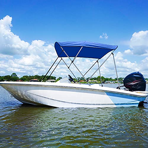 2 Straps KAKIT 750D 3 4 Bow Bimini Top Boat Cover with 2 Rear Support Poles Stainless Steel Mounting Hardwares 1 Inch Stainless Aluminum Frame Storage Boot 4 Quick Release Deck Mounts 