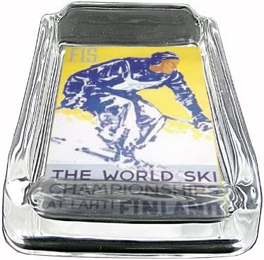 Glass Square Ashtray Ski Finland 1938 Retro Travel Whiskey D-251 