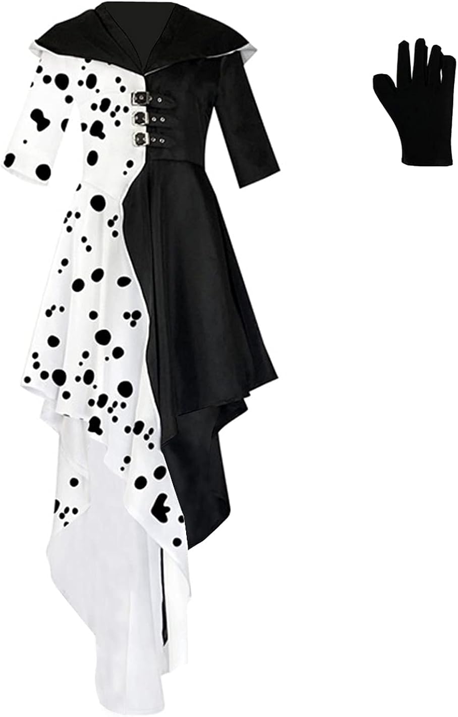 Women's Cruella Deville Costume Dress Stole with Gloves Full Set Outfits for Halloween 