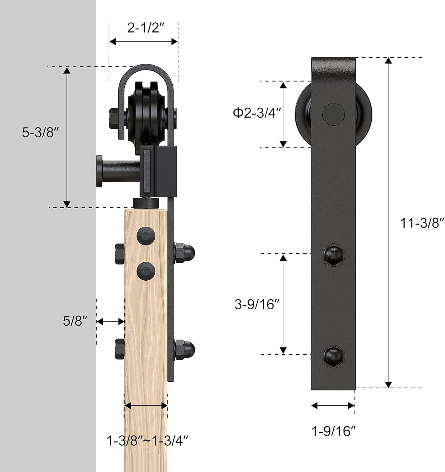 Easy Installation J Shape Hanger Smoothly and Quietly Fit 1 3/8-1 3/4 Thickness Door Panel Black ROOMTEC Sliding Barn Door Hardware Kit 6ft Heavy Duty Sturdy 