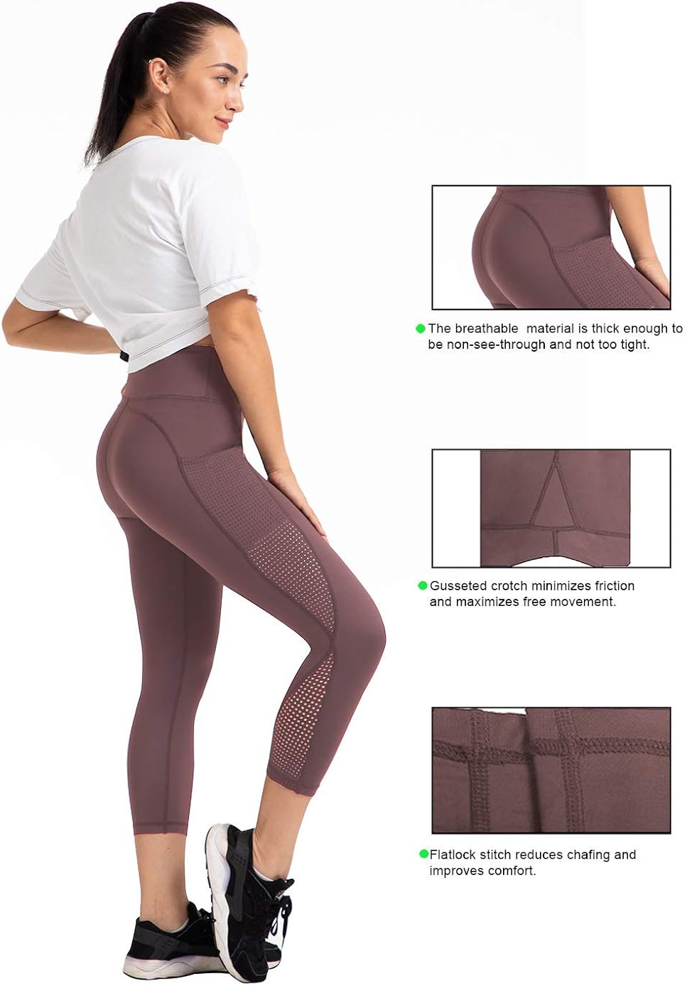 UURUN High Waist Yoga Pants Capri Workout Running Leggings with Pockets Non-See-Through Printed Fabric 