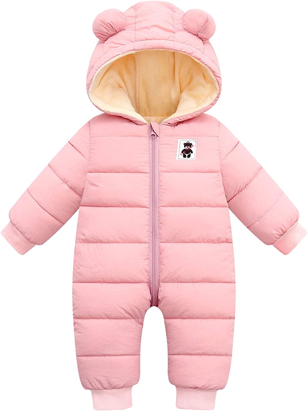 Happy Cherry Baby Adorable Hoodie Jumpsuit Snow Suit Winter Zip Up Long Sleeve One-Piece Coat 