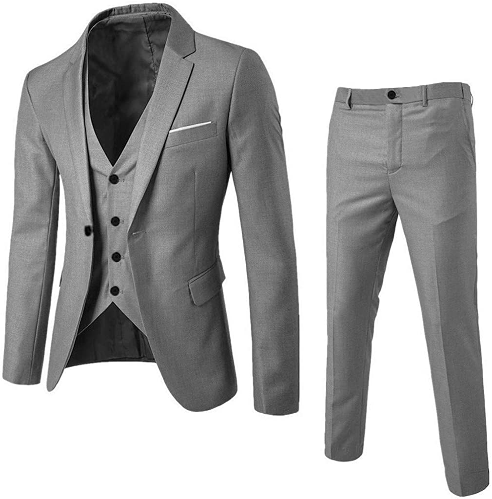 2021 Men’s New Slim Fit Suit One Button 3-Piece Blazer Dress Business Wedding Party Jacket Vest & Pant 