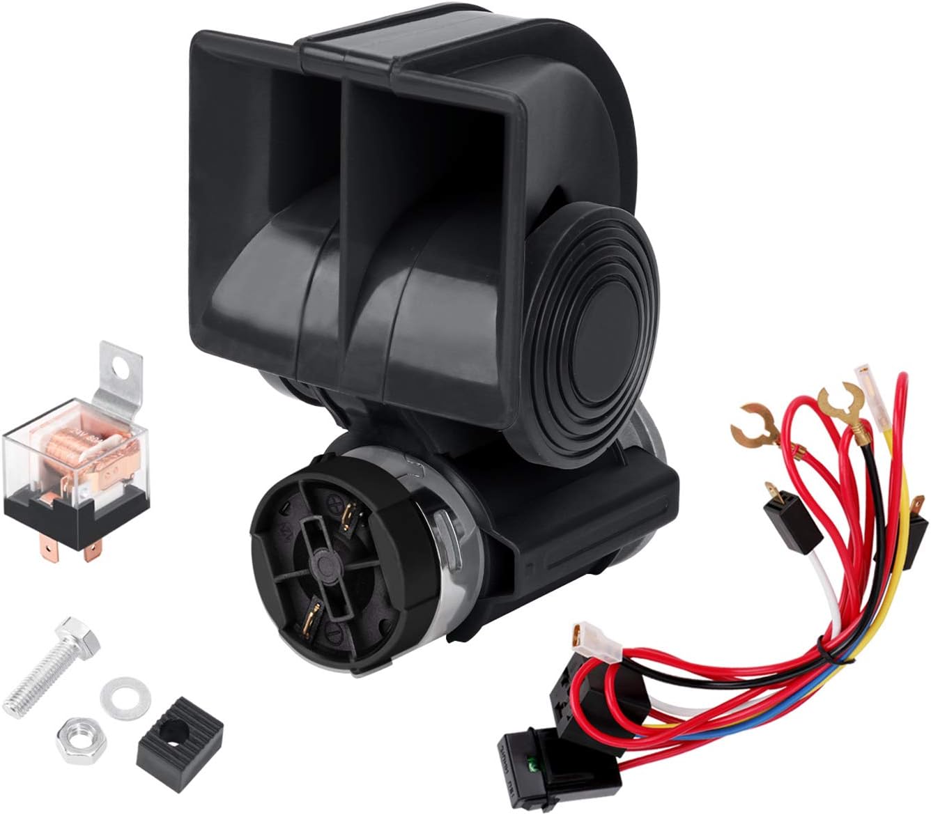 HK Compact Air Horn with Compressor Snail Electric Car Horn 12V 150db Super Loud Nautilus Wiring Harness for Any 12V Train Trucks Motorcycle Vehicles 