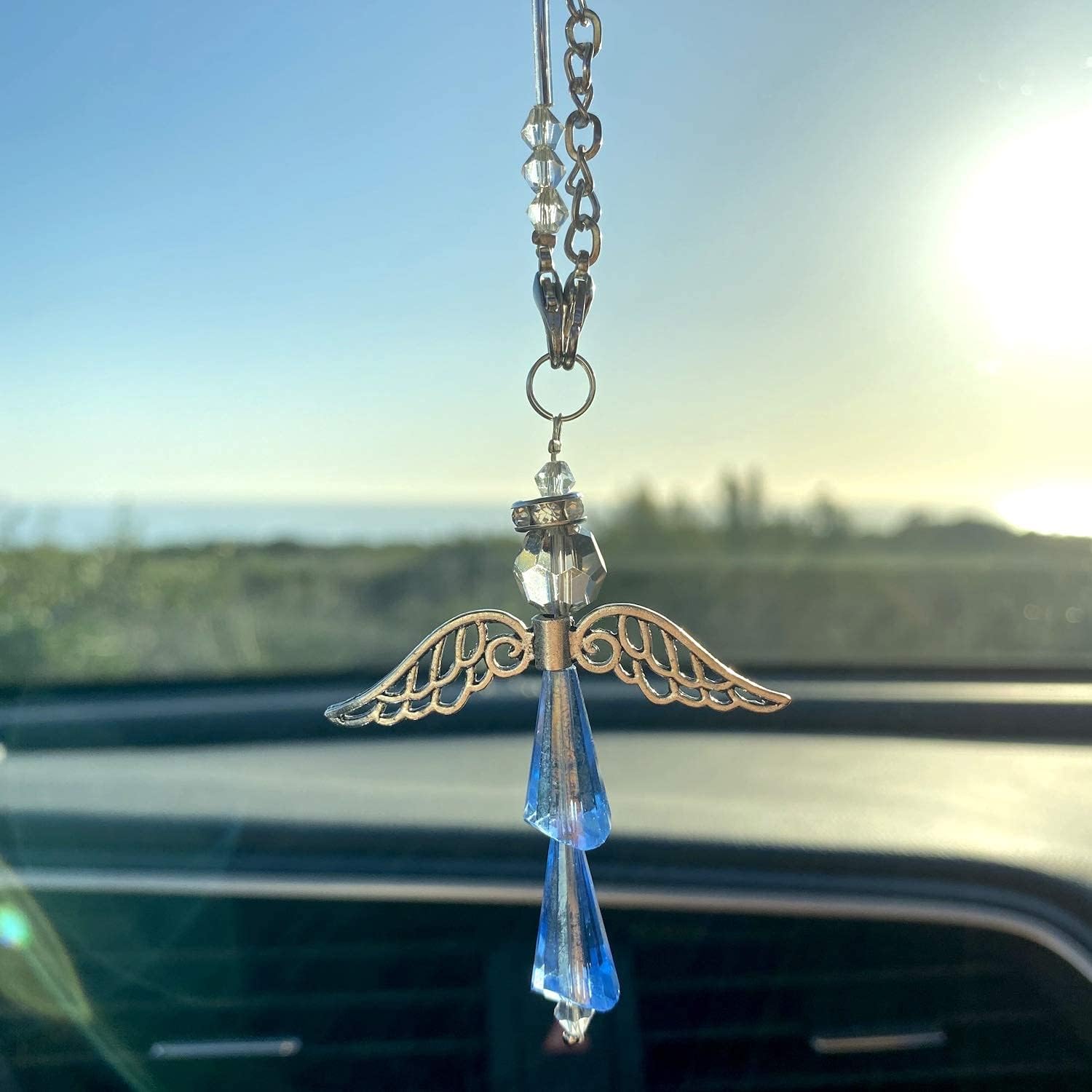 Crystal Angel Charm for Protection Guardian Angel Car Charms Happiness Crystal Car Hanging Ornament Ideal Guardian Angel Gifts-April Diamond Guardian Angel Car & Windows Faith and Love 