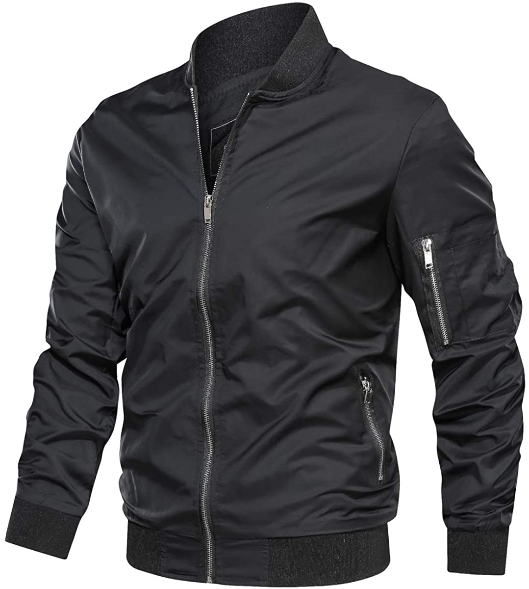 TACVASEN Men's Jacket-Lightweight Casual Spring Fall Thin Bomber Zip Pockets Coat Outwear 