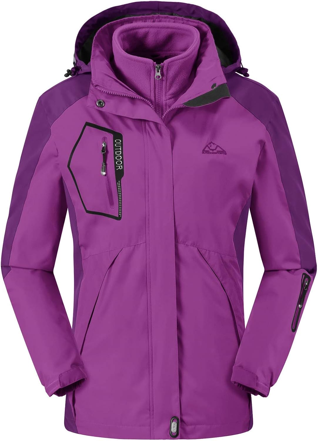 Rdruko Women's Outdoor 3-in-1 Waterproof Ski Jacket Fleece Inner Winter Coat Hooded 