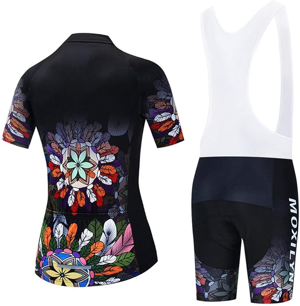 Women's Cycling Clothing Set Road Bike Shirts Short Sleeve Breathable Cycling Jersey with 20D Padded Bib Shorts 