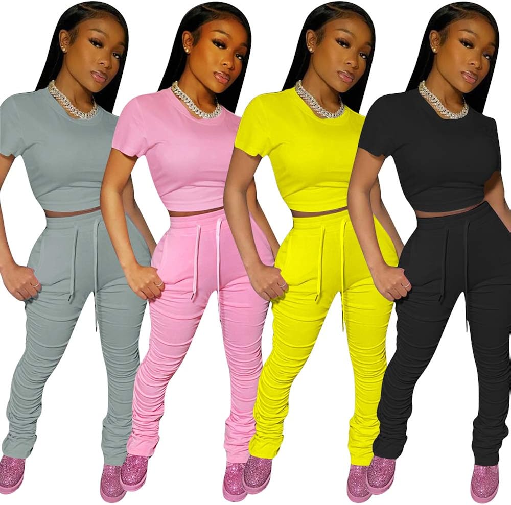 PINSV Women's 2 Piece Outfits Summer Lounge Wear Bodycon Workout Sets 