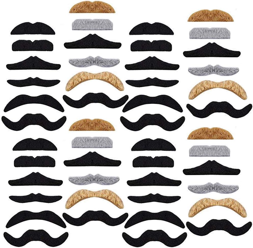 72 PCS Fake Mustaches,Self Adhesive Mustaches Party Supplies Black Self Adhesive Costume Accessories Halloween，Novelty Mustaches for Halloween Decoration 