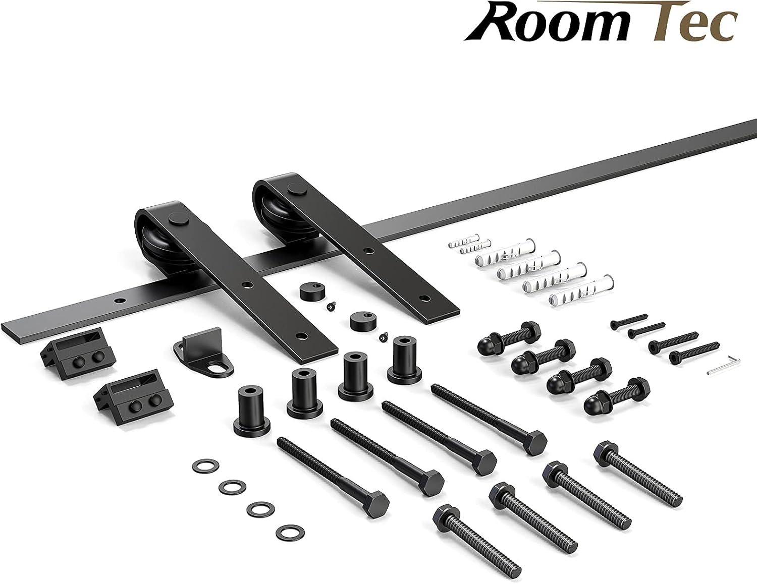Easy Installation J Shape Hanger Smoothly and Quietly Fit 1 3/8-1 3/4 Thickness Door Panel Black ROOMTEC Sliding Barn Door Hardware Kit 6ft Heavy Duty Sturdy 