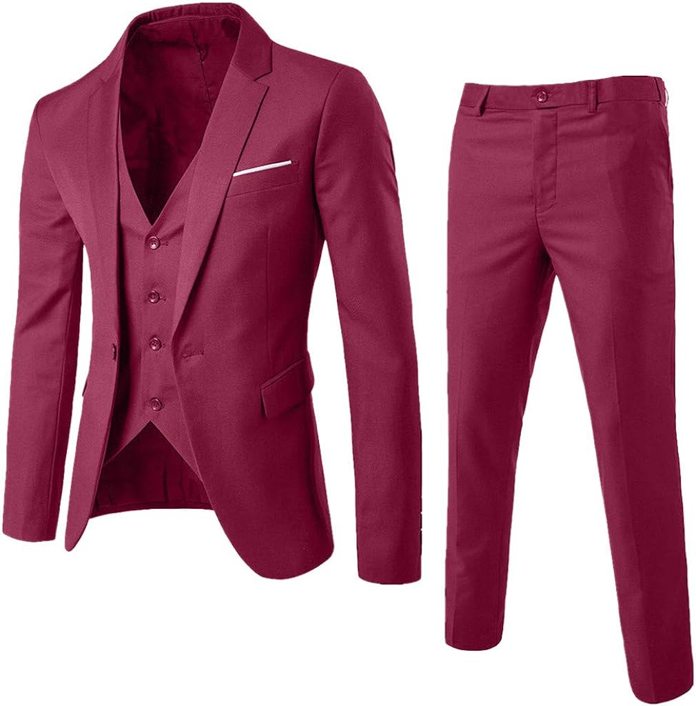 2021 Men’s New Slim Fit Suit One Button 3-Piece Blazer Dress Business Wedding Party Jacket Vest & Pant 