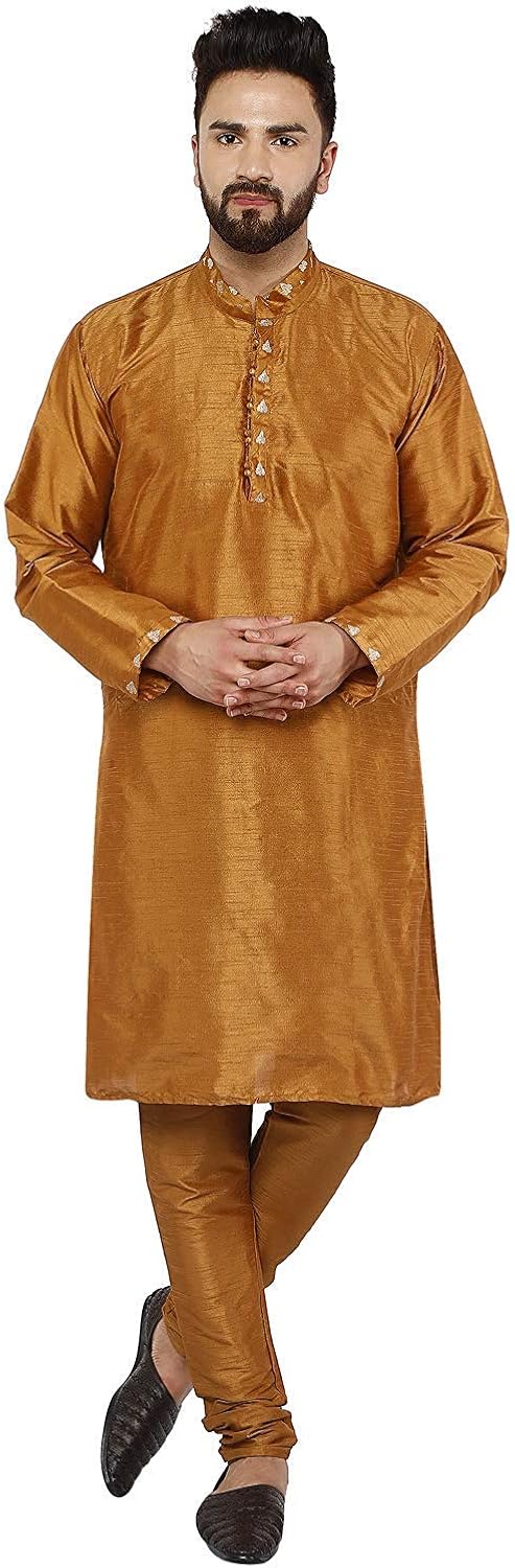 SKAVIJ Men's Tunic Art Silk Kurta Pajama Set Ethnic Indian Party Wear Dress Suit SKAVIJ Men's Tunic Art Silk Kurta Pajama Set Ethnic Indian Party Wear Dress Suit