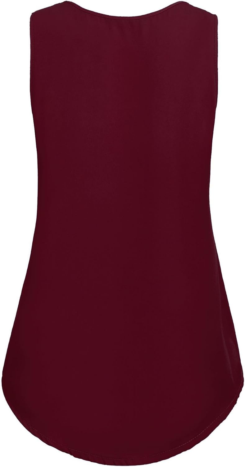 Grabsa Women's Chiffon Blouse Notch Neck Sleeveless Pleated Front Tank Top Grabsa Women's Chiffon Blouse Notch Neck Sleeveless Pleated Front Tank Top