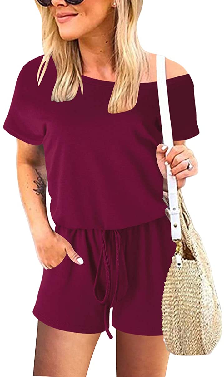 ANRABESS Women's Summer Crewneck Casual Loose Short Sleeve Jumpsuit Rompers One Piece Pajamas Loungewear with Pockets 