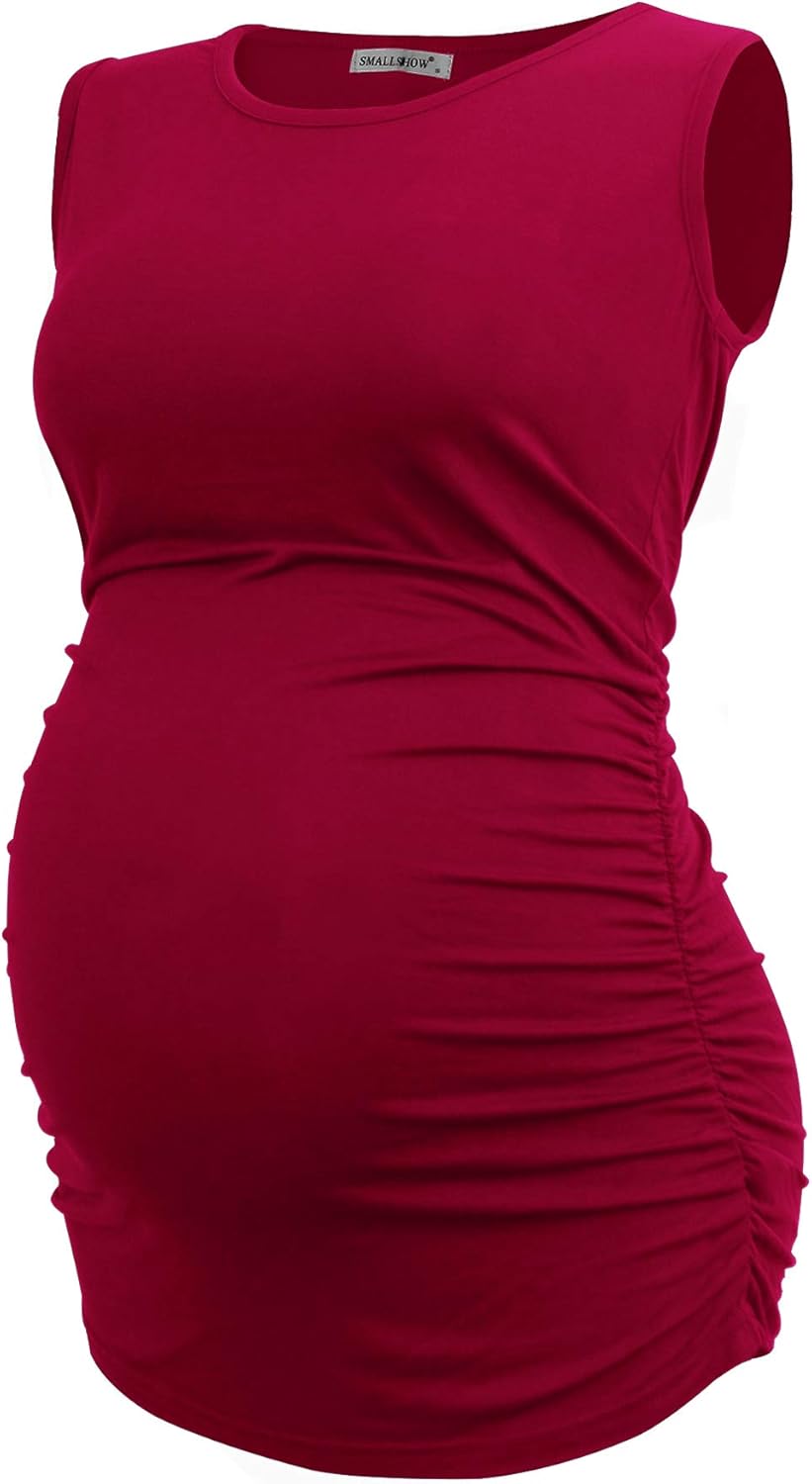 Smallshow Women's Maternity Tank Tops Sleeveless Ruched Pregnancy Clothes 3-Pack 