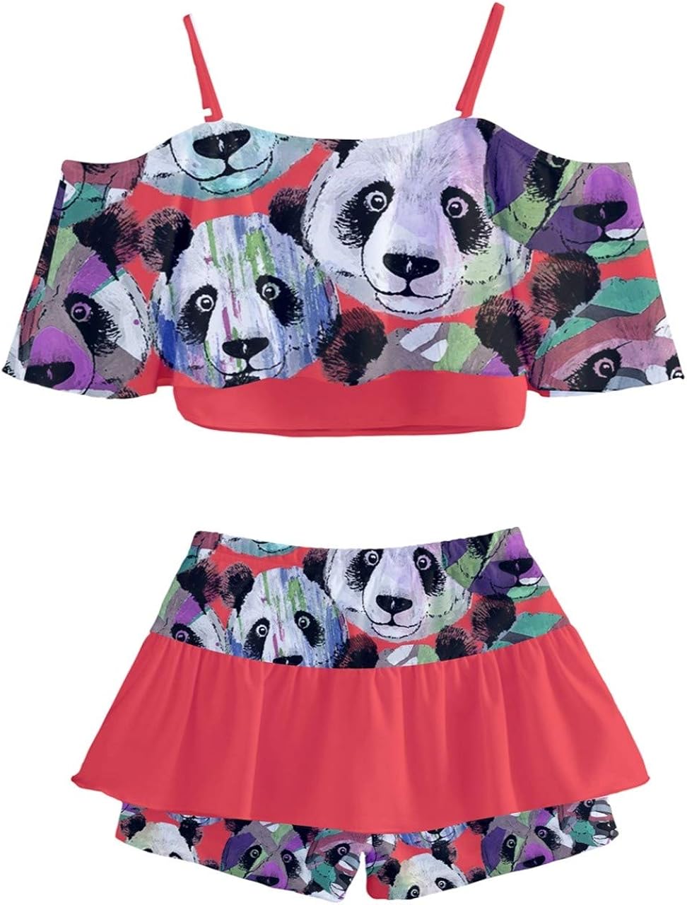 PattyCandy Kid Girls Swimsuits Gradient Happy Birthday Panda & Circus Theme 2-Piece Tankini Size 2-16 
