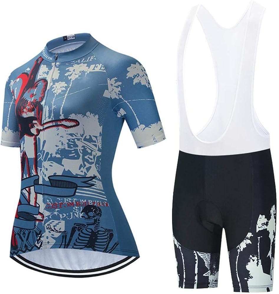 Women's Cycling Clothing Set Road Bike Shirts Short Sleeve Breathable Cycling Jersey with 20D Padded Bib Shorts 